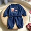 Conjunto Infantil Primavera Outono Fofo Desenho Animado Moletom com Capuz Gola Redonda Calça Jogger Moda Casual Meninos Meninas Bebê Conjunto de Duas Peças