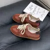 Zapatos de Entrenamiento Alemanes Estilo Europeo Retro para Mujer Otoño Nueva Moda Versátiles Transpirables Punta Redonda con Cordones Planos Casuales Zapatos de Tabla Zapatos Individuales