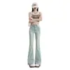 Azul claro American Micro-flare Jeans Feminino Outono Nova Cintura Alta Slim-fit Slim-fit Calças de Ferradura de Chifre Pequeno
