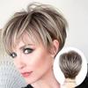 Moda Europea y Americana para Mujer Flequillo Oblicuo Moderno Cabello Corto Rizado Marrón Peluca de Tocado de Seda de Alta Temperatura Femenina Realista Natural Flequillo Oblicuo