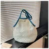 Bolsa de Playa Nueva Color-Block Primavera 2026 Bolsa Tejida Hueca de Malla Bolso de Hombro y Mano para Vacaciones Picnic Viaje