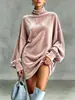 2026 Nueva Moda Europea y Americana para Mujer Sudadera de Cuello Alto con Superposición de Terciopelo Dorado, Camisa Holgada Estilo Murciélago, Tienda Independiente de Amazon
