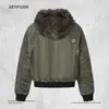 Chamarra de Algodón con Capucha y Cuello de Piel Zuo Shandiaobao para Hombre, Cálida de Invierno, Estilo Callejero Americano, Anillo de Metal, Ropa de Abrigo Tipo Piloto de Algodón
