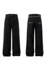 Pantalones casuales negros con bordado, estilo retro americano unisex, corte relajado y holgado, jeans de pierna recta