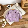 Novo Cardigã para Meninas Suéter Infantil Jaqueta de Primavera e Outono para Bebê Suéter de Tricô Roupa Externa Estilosa Uva Top