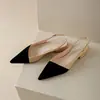 Sandalias de Tacón Bajo Grueso para Mujer, Estilo Chanel, Puntera Puntiaguda, Piel Completa, Modelo Nuevo Primavera 2026, Corte Bajo, Bloques de Color, Correa Única