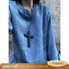 Camiseta texturizada de manga longa com decote V, estilo Old Money, unissex, adequada para primavera e outono, com caimento fresco e relaxado, confortável, simples e versátil