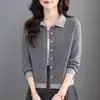 Cárdigan de punto para mujer con bloques de color y cuello solapa, un nuevo estilo primavera/otoño que te hace lucir más joven y delgada, con corte holgado, longitud corta y diseño a la moda