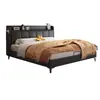Cama Doble Estilo Crema Francesa Moderna Simple de Cuero Dormitorio de Matrimonio de Madera Maciza de Alta Gama Atmosférica Cama Blanda Empacada para Dormitorio