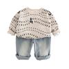 Conjunto de Dos Piezas de Sudadera de Punto con Letras Retro Estilosa Coreana para Niños de Primavera y Otoño Dopamina y Jeans Casuales Venta al por Mayor