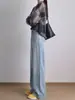 Jeans anchos de color claro para mujer, estilo relajado, nueva colección otoño 2026, talla grande, tiro alto, adelgazantes y de largo hasta el suelo con caída fluida, adecuados para figuras tipo pera