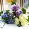 Simulação 3 galhos buquê de hortênsias 3D feito à mão Decoração de janela de casa casamento flores artificiais flores de seda fotografia