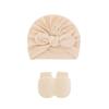 Fuente transfronteriza gorro fetal para bebé guantes antiarañazos juego de 2 piezas gorro pullover para bebé gorro indio gorro de orejas de conejo comercio exterior europeo y americano