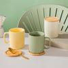 Taza de Cerámica con Esmalte de Color Patrón Vertical Fresca y Simple Taza para Desayuno con Tapa Taza para Café de Oficina Vaso para Agua