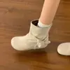 Botas de tornozelo estilosas e populares no estilo Birkenstock com laço para mulheres, nova coleção outono 2026, bico redondo, sola grossa, modernas e versáteis, projetadas para criar um efeito emagrecedor