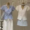 Wgwe9723 Ropa de Mujer Shisanxing de Guangzhou 2026 Verano Nuevo Top Camisa de Manga Corta con Cuello Polo y Cinturón