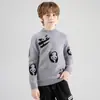 Suéter Grossinho de Lã Pura Infantil para Meninos e Meninas, Outono e Inverno Jacquard de Panda Malha Básica Suéter de Bebê Camada Interna de Tricô