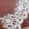Punhos de vestido de renda de malha transparente ondulada branca de 12 cm para mulheres, bordado com tubo de contas, cordão de osso, renda para vestido de noiva, personalizável
