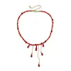 Collar de Borla de Cristal con Gota de Sangre Roja Vintage de Halloween Cadena para Clavícula de Perlas de Diseño de Nicho Cadena de Collar Avanzada