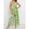 Código Estándar Transfronterizo Modelo Nuevo Aliexpress Mono de Moda Original para Mujer con Estampado Floral Tropical y Escote en V con Tirantes