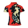 Blusa Plissada Feminina Manga Curta Primavera e Verão Nova Elegante Miyake Gola Alta Slim Slim Camiseta Estampada Camisa Feminina 46