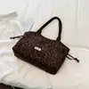 2026 Nova Bolsa Casual Estilo Coreano Estilo Preguiçoso Grande Capacidade Bolsa Tendência Lona Estampa de Leopardo Bolsa Tote Simples de Ombro