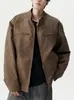 Jaqueta de couro gola alta estilo rua americana para homens, nova marca da moda 2026, cool e retrô, corte solto, jaqueta de motociclista versátil