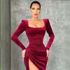 Amazon Ropa Europea y Americana Otoño e Invierno 2025 Nuevo Elegante Sexy Cuadrado Plisado Cintura Alta Mini Vestido