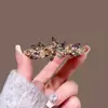 Pinza para el pelo de cristal colorida súper brillante de seis hojas de invierno para mujer, Pinza para el pelo con borla grande incrustada de pedrería electrochapada