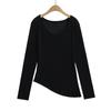 6060-25 Principios de Primavera Nuevo Estilo Europeo y Americano Blusa Descubierta de Hombro Hombro Caído Bajo Irregular Abertura Holgada Camiseta de Manga Larga