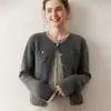 Cárdigan de Cachemira para Mujer Diseño de Cuello Redondo Combinación de Colores Falso Dos Piezas Elegante Suéter Tejido Estilo Extranjero Chaqueta Versátil Estilo Nuevo