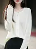 Cardigan de Tricô Minimalista de Alta Qualidade Francês para Mulheres Camada Base Solta Emagrecedora Gola Redonda Ponto Meia e Ponto Tricô Casaco Suéter com Zíper