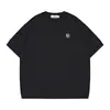 Camiseta de Punto con Piedras Transfronteriza de Manga Corta con Pequeño Bordado de Logo en el Pecho, Corte Holgado Casual, Color Sólido, Cuello Redondo, Unisex, Moderna