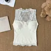 Estilo Francés con Almohadilla en el Pecho Encaje Cuello en V Chaleco de Encaje para Mujer Otoño e Invierno Estilo Pura Deseo Chica Picante Sexy Top Base Interior