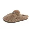 Muller 2026 Pantuflas de Piel Plana Estilo Coreano para Mujer Pantuflas de Exterior sin Cierre Beige Invierno Persona Perezosa Moda Algodón