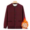 Cárdigan de punto con forro polar para hombre de otoño e invierno para hombres de mediana edad y mayores, ropa de invierno casual cálida, suéter engrosado
