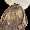 Camisa Xadrez Retrô Kobpt Masculina Primavera & Outono Manga Longa Tendência Solta Casual Camisa Básica Casaco Versátil para Casal