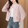 Chaqueta Popular con Cremallera Jacquard de Este Año para Mujer Otoño Nueva Casual Corta Versátil Uniforme de Béisbol Top