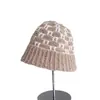 Sombrero de Pescador a Cuadros de Color Contrastante de Moda para Mujer en Otoño e Invierno, Versátil Sombrero de Punto de Lana Casual, Estilo Japonés Resistente al Frío y Cálido