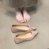 Zapatos Planos de Punta Fina para Mujer 2025 Nuevo Color Nude Aumento Interno de Altura Moño Mary Jane Zapatos Planos de Noche Zapatos Planos de Piel Suave para Mujer