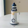 Decoración de Escritorio Adornos Faro Pequeño Azul y Blanco de Madera Estilo Oceánico Transfronterizo 15cm Regalo Creativo Accesorios para Fotografía