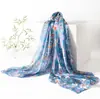 Bufanda Nueva Moda Otoño Versátil Azul Estampado Floral Pequeño Bufanda de Seda de Morera Moda Femenina Bufanda para el Trabajo