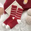Meias de Cashmere para Mulheres, Meias Versáteis de Listras na Altura da Panturrilha, Espessadas para Outono e Inverno, Meias Sem Costura, Meias Amassadas com Microcompressão, Meias Vermelhas para Mulheres