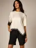 Bestseller transfronterizo europeo y americano, elegante camiseta de retazos de satén y encaje para mujer, corte holgado con mangas caídas y dobladillo irregular de encaje