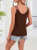 Moda Feminina Europeia e Americana Transfronteiriça Camisola de Alça Dupla com Decote em V Cor Sólida Solta Sem Mangas Camada Interna Top