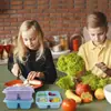 Caja de snacks de paja de trigo de cuatro compartimentos caja sellada independiente caja para dulces, pastel, fruta, conservación de alimentos frescos, compartimento para vajilla infantil