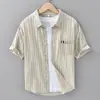 Camisa informal de manga corta de estilo japonés para hombre, camisa holgada de rayas con burbujas de verano