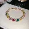 Jardim Lolita! Pulseira de Coração Florido de Zircônia Colorida Brilhante Bangle Estilo Banquete Luxuoso Joia de Mão de Alto Padrão