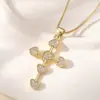 Aogou Diseño de Nicho Chapado en Cobre Oro de 18 Quilates Circonita Incrustada Elemento de Cruz Collar con Colgante Cadena para Clavícula Versátil Retro para Mujer