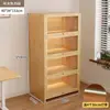 Librero a prueba de polvo de madera maciza integrado en la pared, gabinete de almacenamiento color nogal, gabinete de almacenamiento de pie, librero para el hogar